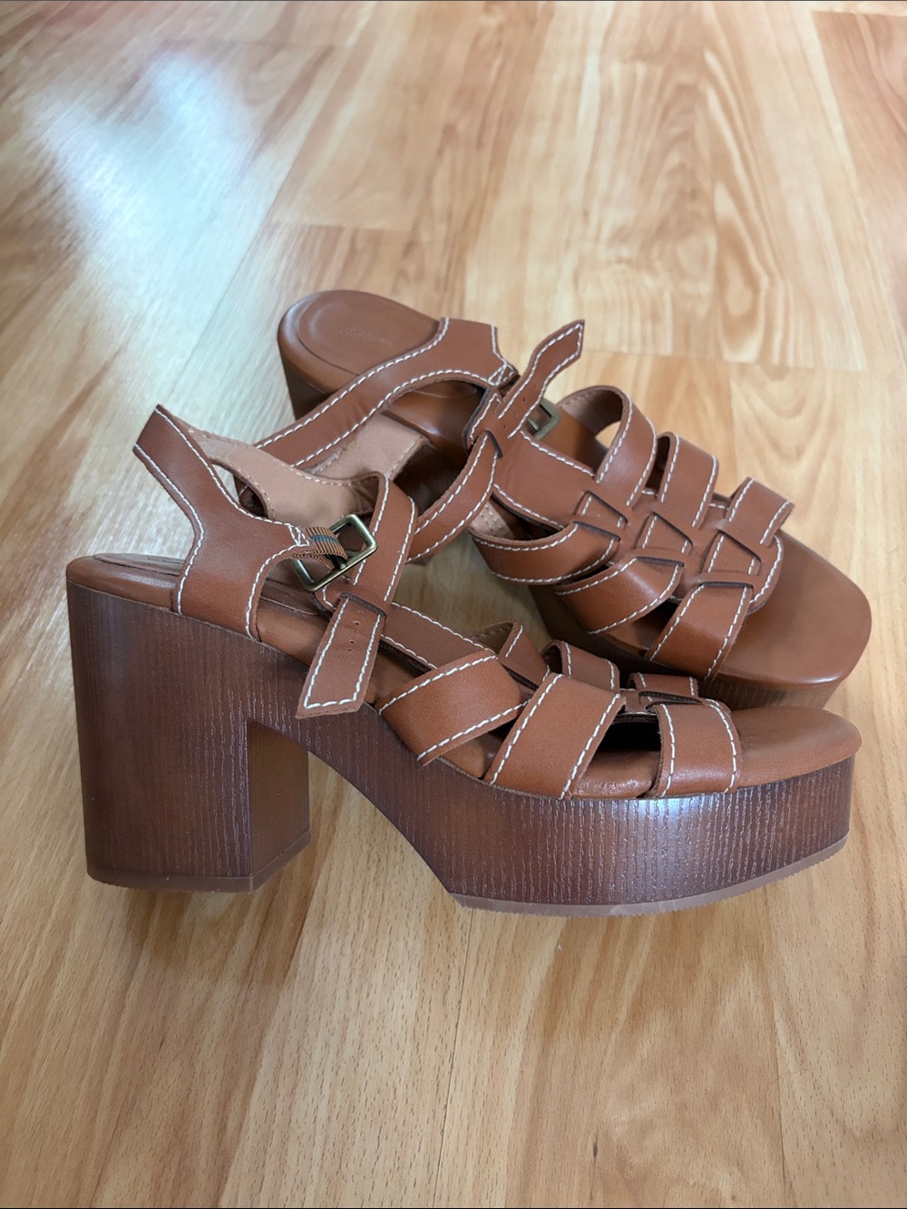 Sandro Moscoloni Tan Brown Woven Platform Sandals